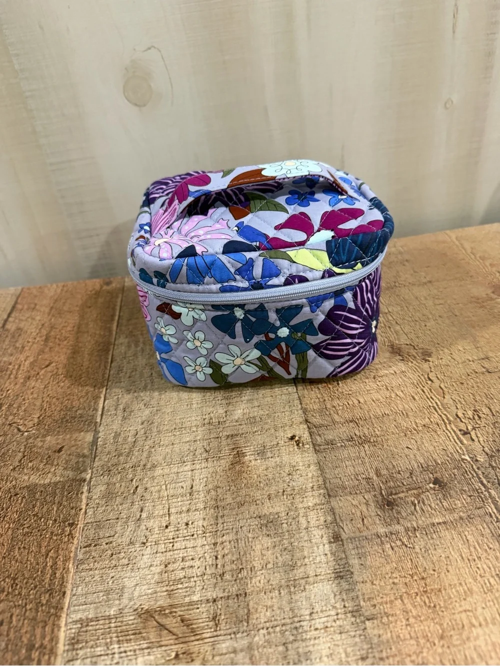 Vera Bradley Set-Purple Floral Quilted Cosmetic Case with Clear Floral Trim Case